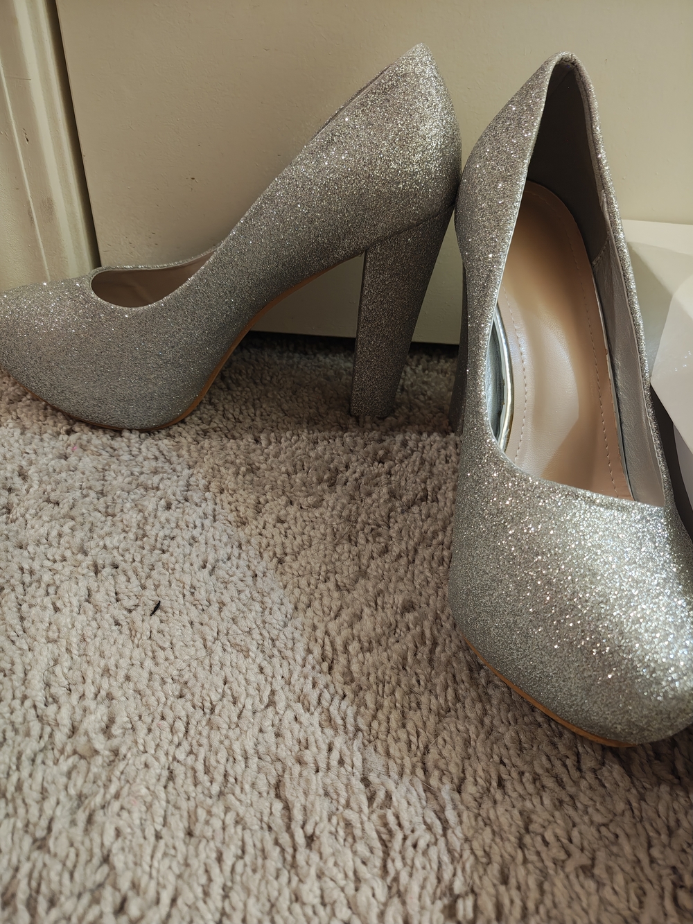 Silver Glitter High Heel Pumps for Women